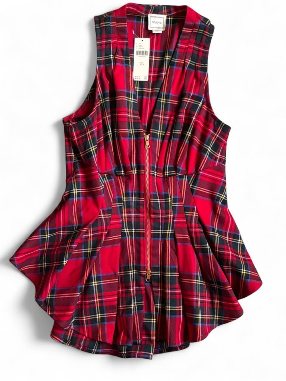Maeve Red Tartan Plaid Sleeveless Vest